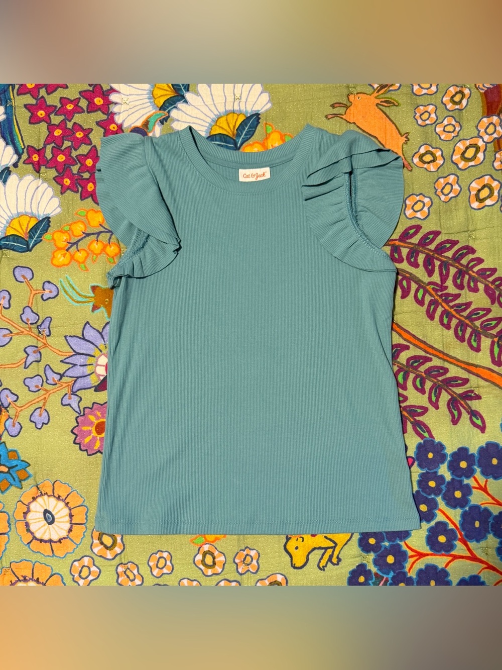 Cat & Jack Light Teal Ribbed Crewneck Top